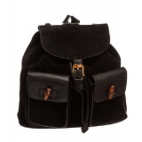 Gucci Black Suede Leather Trim Drawstring Bamboo Backpack