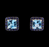 2.80 ctw Blue Topaz and Sapphire Earrings - 14KT White Gold