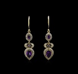 2.61 ctw Amethyst and Diamond Earrings - 18KT Yellow Gold