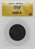 1828 Large Cent Coronet Head Coin ANACS G6
