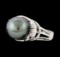 Pearl and Diamond Ring - 14KT White Gold