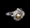 0.50 ctw Diamond and Pearl Ring - 14KT White Gold