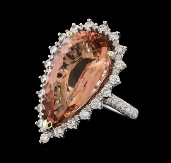 14.09 ctw Morganite and Diamond Ring - 14KT White Gold