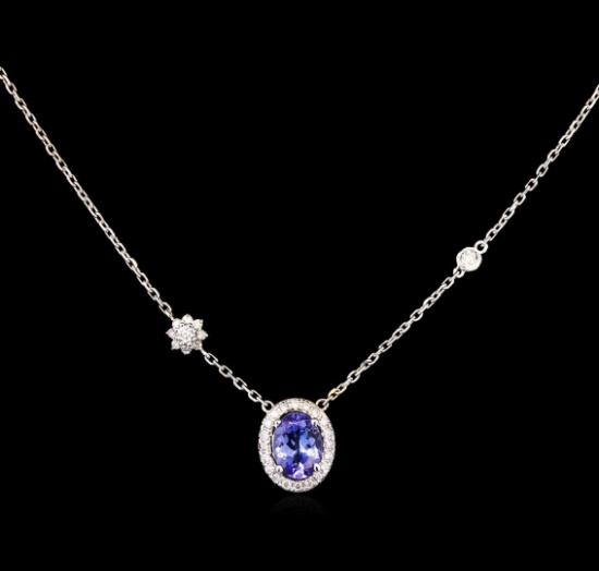 1.25 ctw Tanzanite and Diamond Necklace - 14KT White Gold