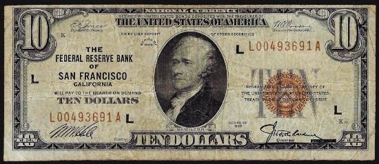 1929 $10 Federal Reserve of San Francisco Note