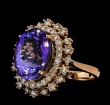 10.55 ctw Tanzanite and Diamond Ring - 14KT Rose Gold