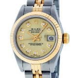 Rolex Ladies 2T Quickset Champagne Diamond Datejust Wristwatch