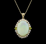 14KT Yellow Gold 13.65 ctw Opal, Peridot and Diamond Pendant With Chain