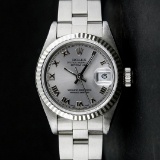Rolex SS Slate Grey Roman With Square Track Oyster Band DateJust Ladies Watch