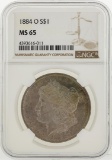 1884-O $1 Morgan Silver Dollar Coin w/ Nice Toning NGC MS65