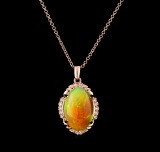 17.30 ctw Opal and Diamond Pendant With Chain - 14KT Rose Gold
