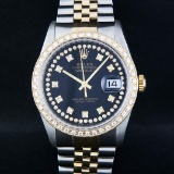 Rolex Two-Tone Black String Diamond VVS  Men's Watch