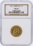 1887 NGC AU53 Argentina 5 Pesos Gold Coin