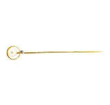 0.03 ctw Diamond and Pearl Stick Pin - 14KT Yellow and White Gold