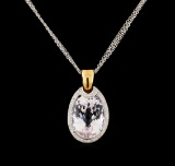 23.02 ctw Kunzite and Diamond Pendant With Chain - 18KT Rose Gold