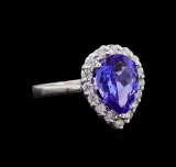 3.02 ctw Tanzanite and Diamond Ring - 14KT White Gold