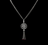 0.73 ctw Diamond and Ruby Pendant With Chain - 14KT White Gold