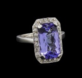 6.32 ctw Tanzanite and Diamond Ring - 14KT White Gold