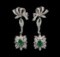 1.40 ctw Emerald and Diamond Earrings - 9KT White Gold