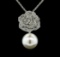 25mm Seashell Crystal Rose Pendant - Silver Plated