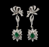 1.40 ctw Emerald and Diamond Earrings - 9KT White Gold