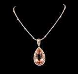 14KT Rose Gold GIA Certified 42.02 ctw Morganite and Diamond Pendant With Chain