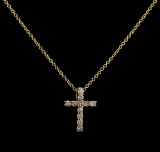 0.34 ctw Diamond Cross Pendant With Chain - 14KT Yellow Gold