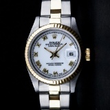 Rolex Two-Tone Mother Of Pearl Roman Oyster Band DateJust Ladies Watch