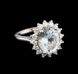 4.28 ctw Aquamarine and Diamond Ring - 14KT White Gold