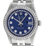 Rolex Mens 36mm Stainless Steel Blue String Diamond Datejust Wristwatch