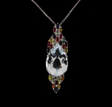 14KT White Gold 23.00 ctw Beryl, Sapphire and Ruby Pendant With Chain