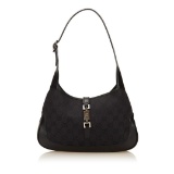 Gucci Black Canvas Leather GG Logo Jackie Shoulder Bag