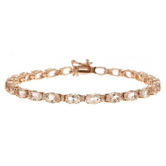 11.71 ctw Morganite and Diamond Bracelet - 14KT Rose Gold