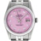 Rolex Mens 36mm Stainless Steel Ice Pink Diamond Datejust Wristwatch