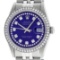 Rolex Mens 36mm Stainless Steel Purple String Diamond Datejust Wristwatch
