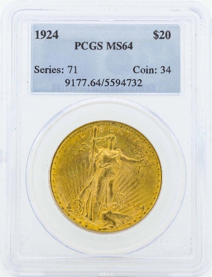 1924 $20 St. Gaudens Double Eagle Gold Coin PCGS MS64