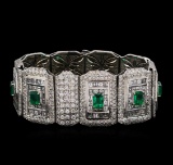 Platinum GIA Certified 9.37 ctw Emerald and Diamond Bracelet