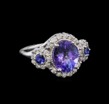 14KT White Gold 3.07 ctw Tanzanite, Sapphire and Diamond Ring