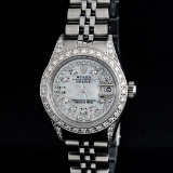 Rolex Stainless Steel Mother Of Pearl String Diamond VVS DateJust Watch