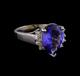 4.47 ctw Tanzanite and Diamond Ring - 14KT White Gold