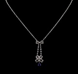 0.69 ctw Blue Sapphire and Diamond Necklace - 18KT White Gold