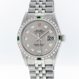 Rolex Stainless Steel Slate Grey Diamond and Emerald DateJust Men's Watch
