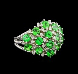 2.97 ctw Tsavorite and Diamond Ring - 14KT White Gold