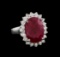 GIA Cert 9.95 ctw Ruby and Diamond Ring - 14KT White Gold