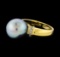 12.5mm Pearl and Diamond Ring - 18KT Yellow Gold