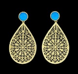 Teardrop Filigree Stone Earrings - Gold Plated