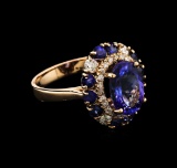 3.20 ctw Tanzanite, Blue Sapphire and Diamond Ring - 14KT Rose Gold