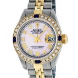 Rolex Ladies 2T Pink MOP Roman Sapphire And Daimond Datejust Wristwatch