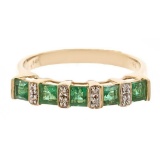 0.72 ctw Emerald and Diamond Ring - 14KT Yellow Gold
