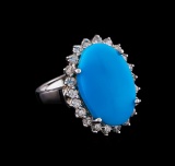 7.52 ctw Turquoise and Diamond Ring - 14KT White Gold